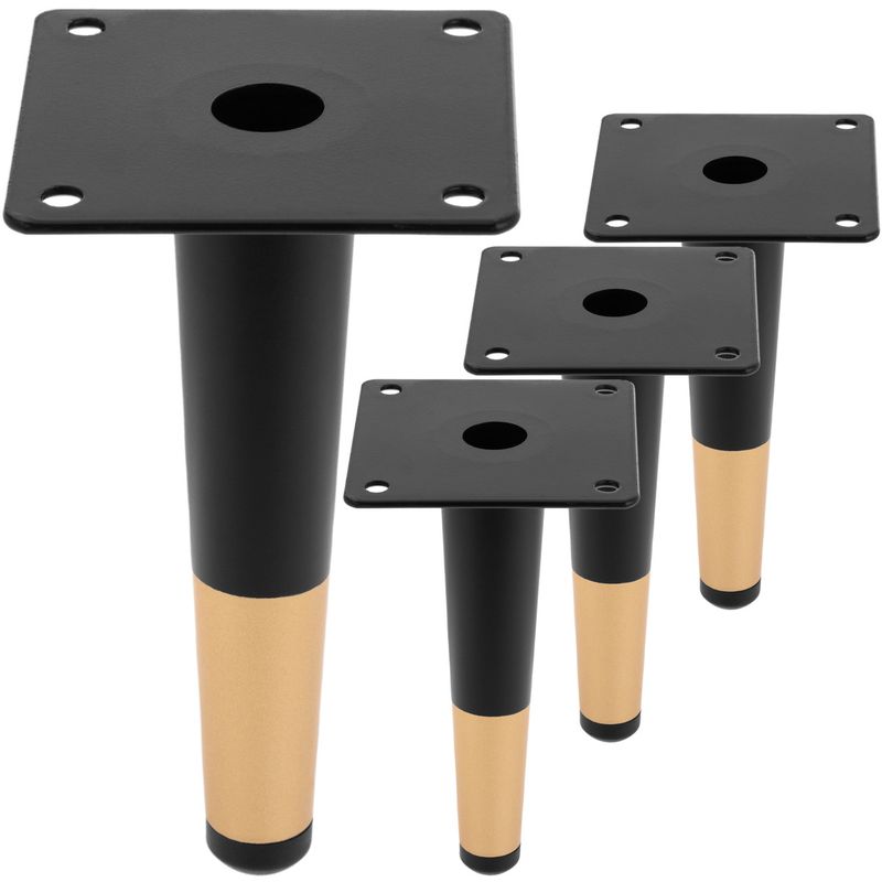 Pack de 4 patas rectas para muebles con forma cónica y protección antideslizante de 15cm color negro y dorado - IN11300 - 01