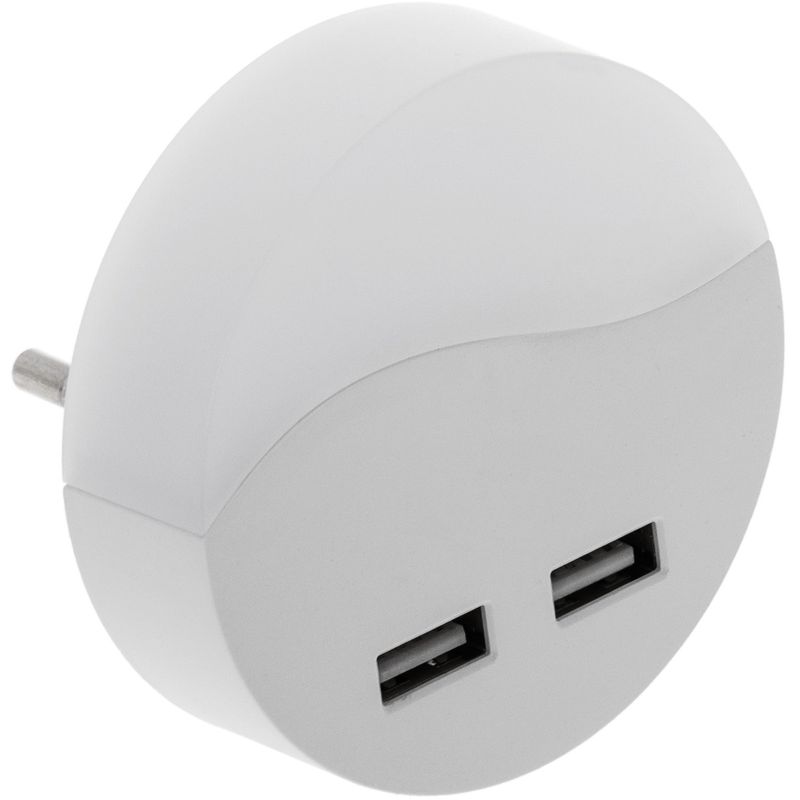Piloto de luz LED nocturna redondo de tipo enchufe con sensor crepuscular 230VAC y 2 x USB - NB02700 - 01