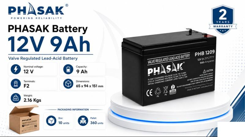 Batería PHASAK 12V 9Ah VRLA AGM - PHB 1209 - 01