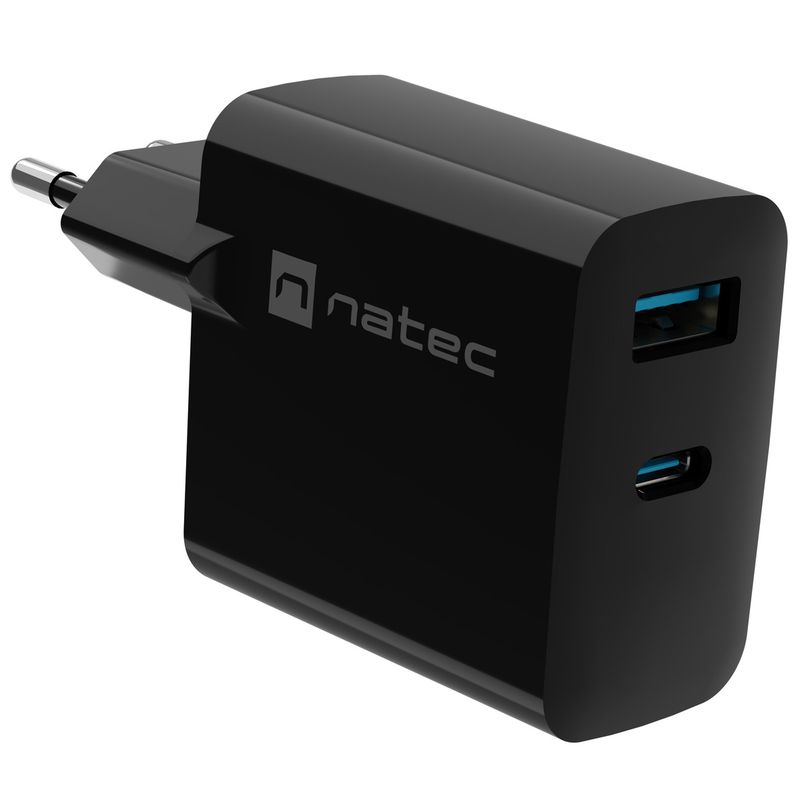 Cargador USB Natec Ribera GaN 1X USB-A + 1X USB-C 45W negro NUC-2143 - NT37100 - 01