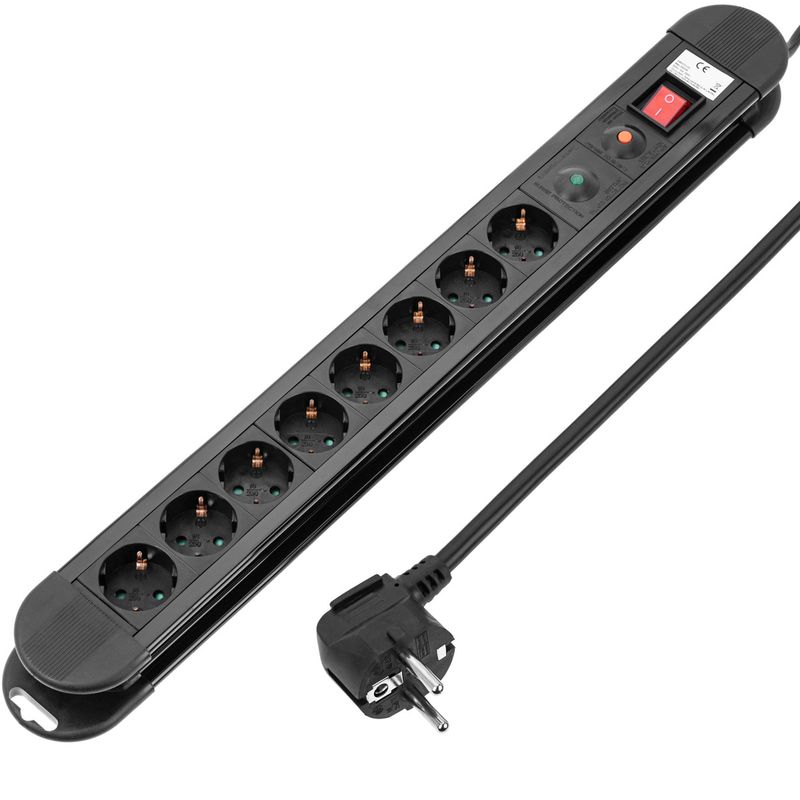 Regleta de enchufes 8 schuko con interruptor y protección sobretensiones de 3680 watios (1.5m cable) - CA00500 - 01