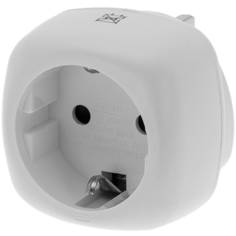 Adaptador enchufe Europa a Reino Unido tipo clavija schuko hembra a clavija BS1363 macho blanco - FE05700 - 01