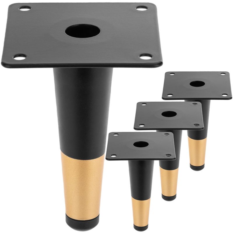 Pack de 4 patas rectas para muebles con forma cónica y protección antideslizante de 12cm color negro y dorado - IN10300 - 01
