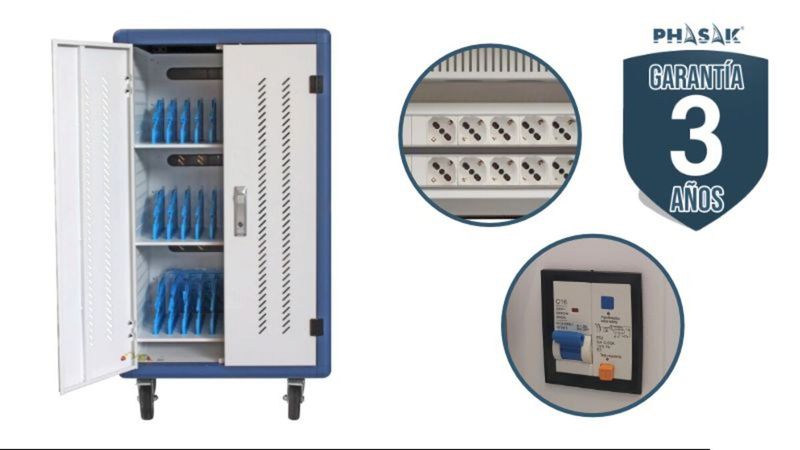 Armario de Seguridad Phasak con Ruedas para 30 Dispositivos. Compatible con Notebooks, Tablets y Smartphones - PHT 3530 - 01