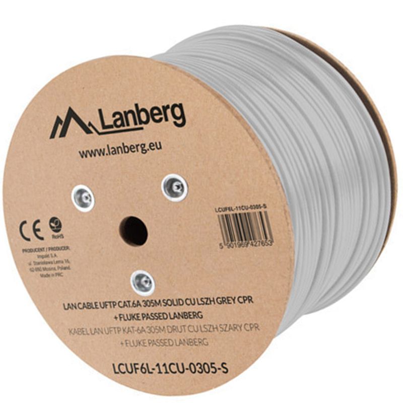 Bobina de cable de red ethernet Cat. 6a FTP de 305 m rígido de color gris fluke tested LCUF6L-11CU-0305-S - LM13200 - 01
