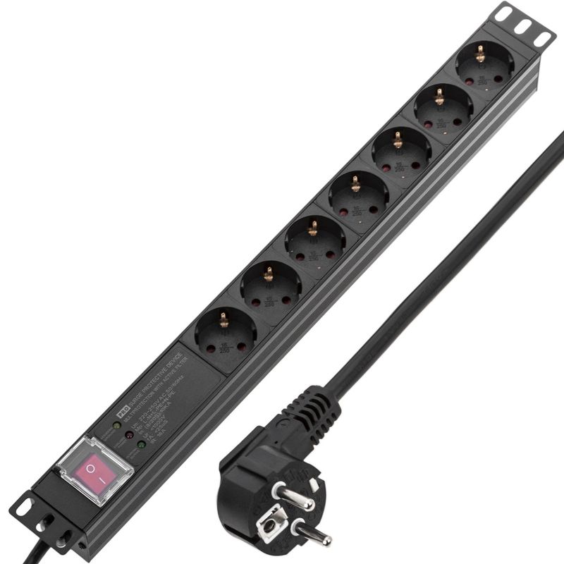 Regleta de enchufes rack 19" de 7 schuko con interruptor y protección sobretensiones - RE02100 - 01