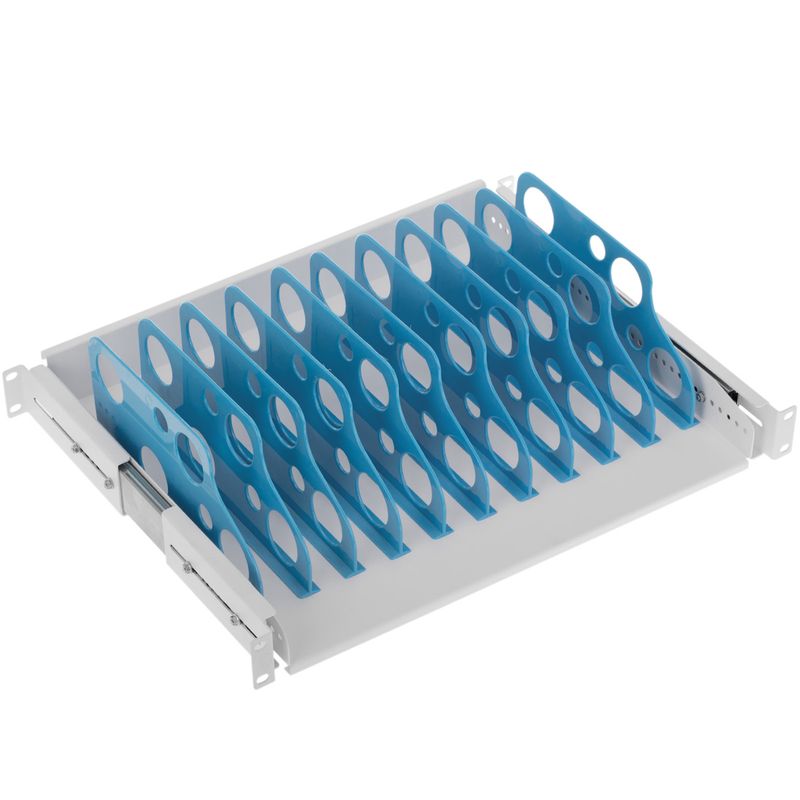 Estantería extraible para armario rack 19" con 10 divisiones para ordenador portátil o tablet 350 mm - RB02200 - 01