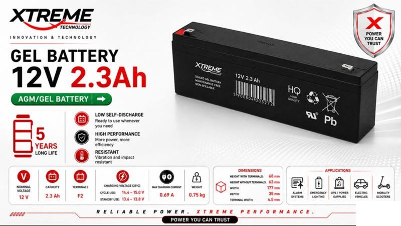 Batería Xtreme de gel 12V 2.3Ah - BAT 512 - 01