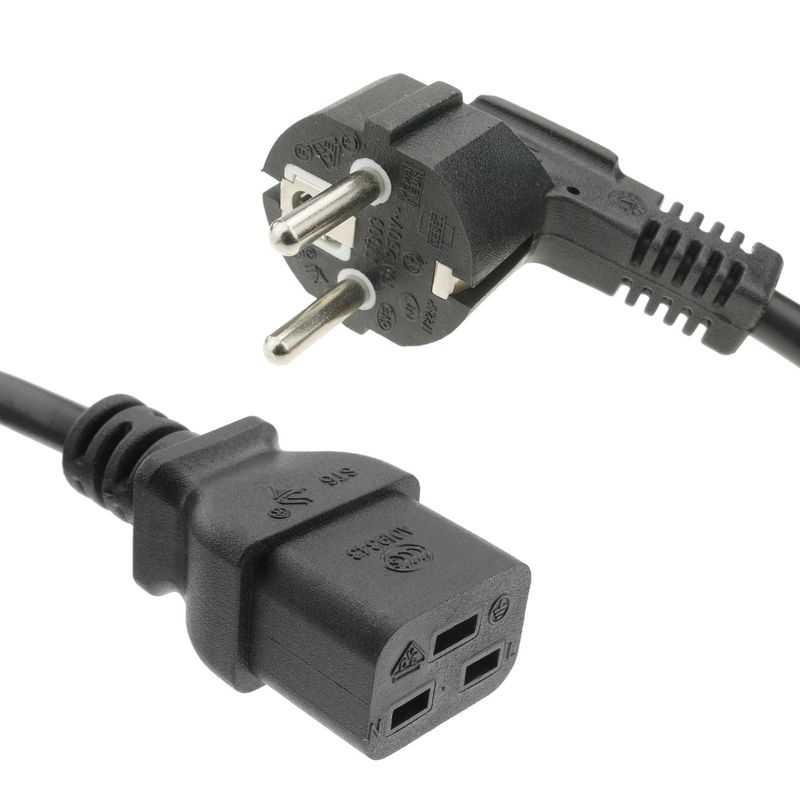 Cable eléctrico 3x1.5mm² IEC60320 C19-hembra a Schuko-macho 1m - CL01001 - 01