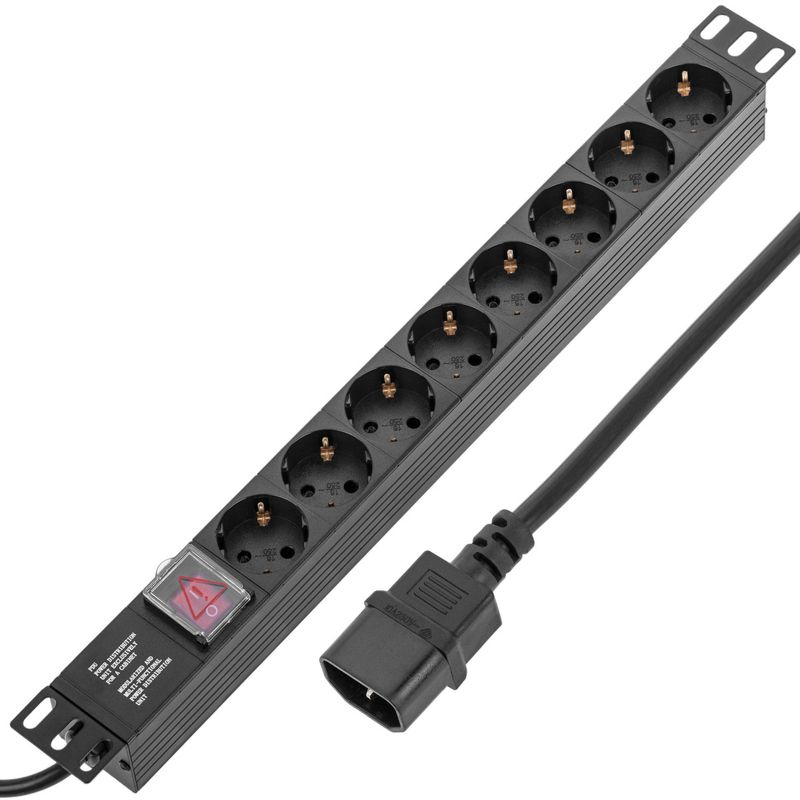 Regleta de enchufes para armario rack 19" 1U con 8 schuko e interruptor y cable de 3 metros C14 - RE01600 - 01