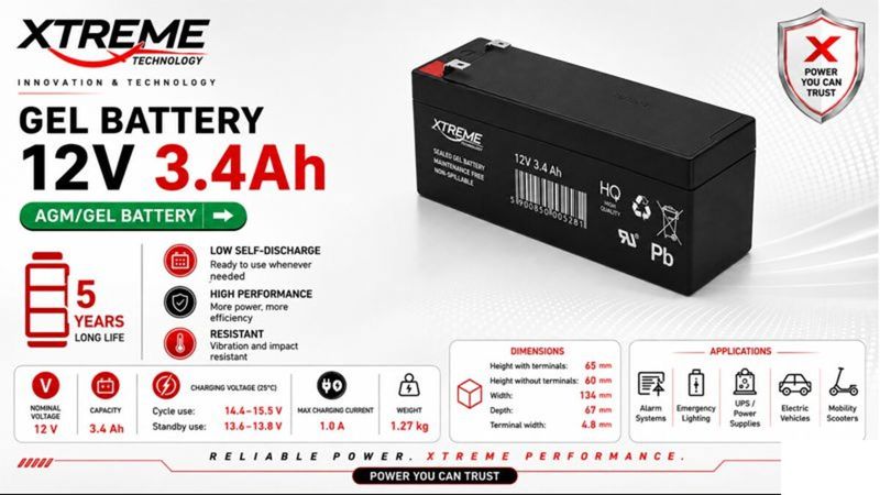 Batería Xtreme de gel 12V 3.4Ah - BAT 513 - 01