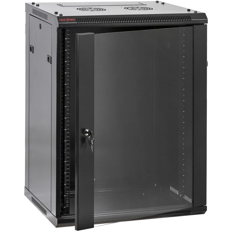 Armario rack mural 19'' 18U 600x600x900mm pared negro SOHORack GO montado - WK02600 - 01