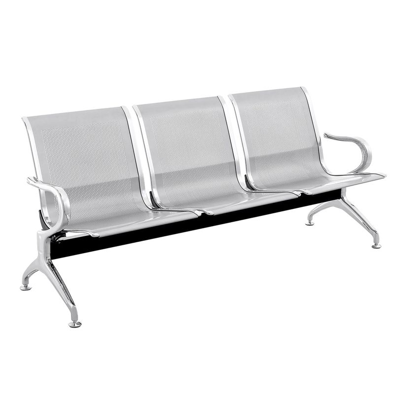 Bancada para sala de espera con sillas ergonómicas plateadas de 3 plazas - WC00300 - 01