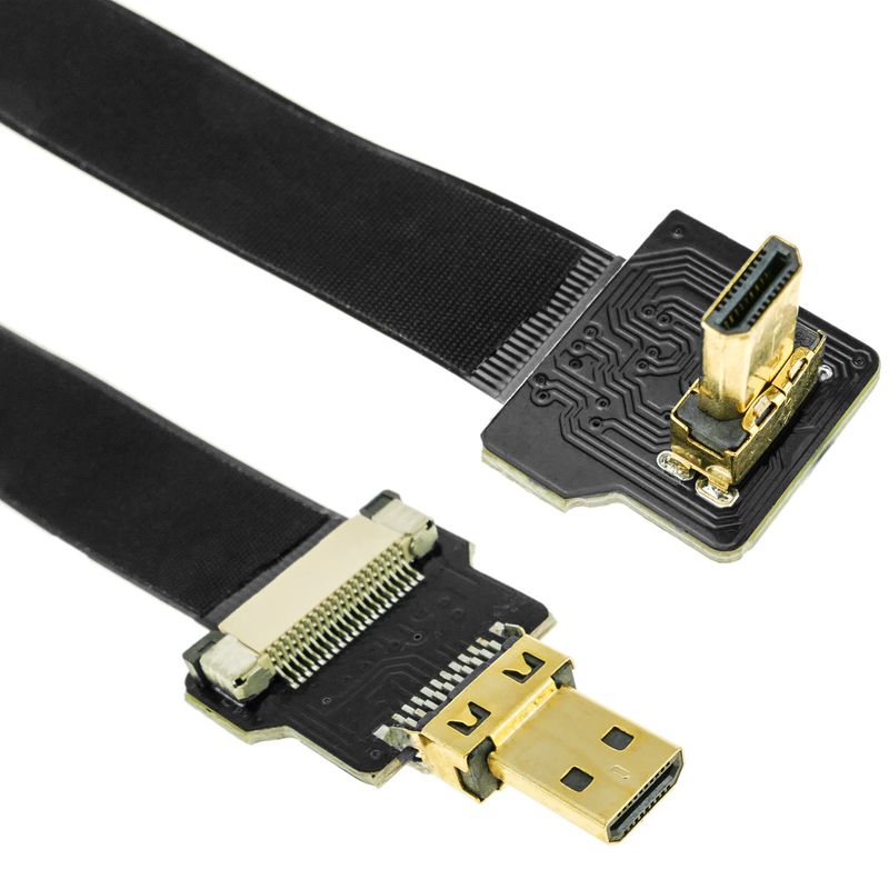 Cable vídeo HDMI plano FPV 50 cm micro D-macho a micro D-macho con ángulo - HG08900 - 01