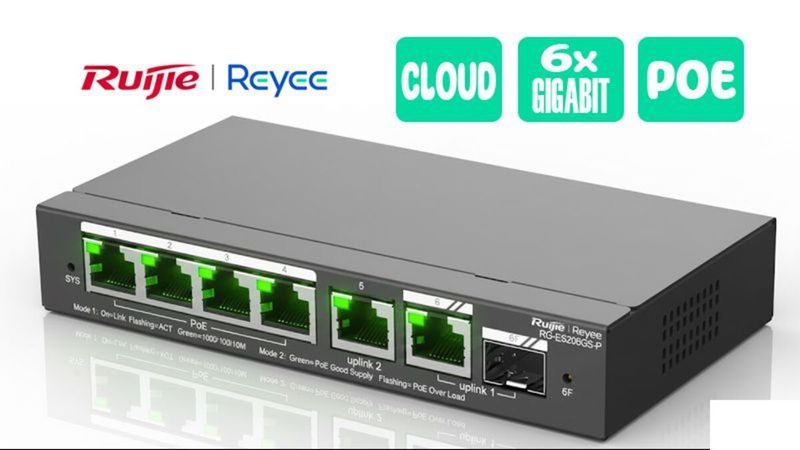 Switch Ruijie/Reyee 6p. Giga cloud Managed Poe+ 54w Max - ES206GSP - 01