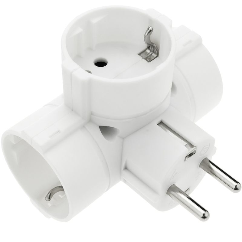 Multiplicador de clavija enchufe schuko triple de color blanco con ángulo - IA09400 - 01