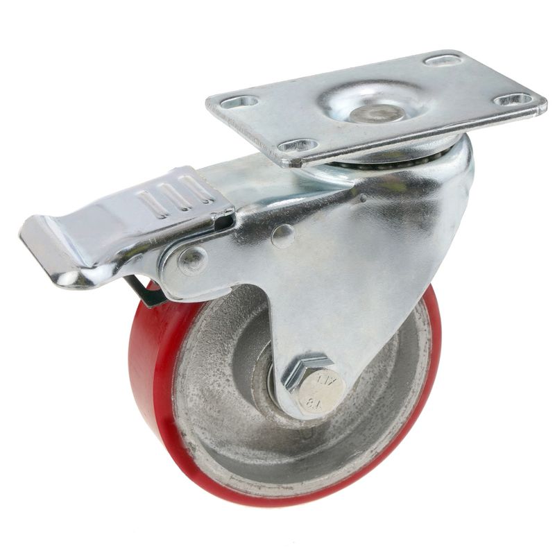 Rueda pivotante industrial de poliuretano y metal con freno 100 mm - QR04100 - 01