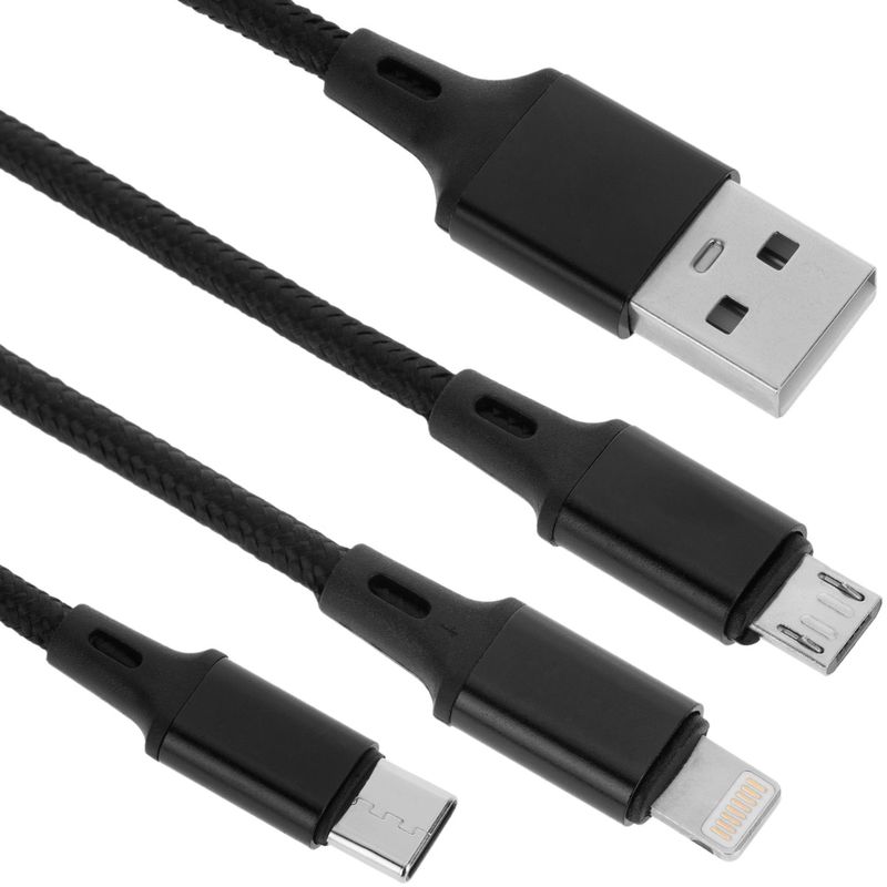 Cable de Carga 3 en 1 USB-A 2.0 macho a conectores USB tipo C macho Micro USB macho y conector compatible con Apple - UH12100 - 01