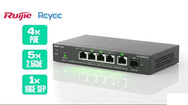 Switch Ruijie/Reyee 5p.X 2.5G, 1 X SFP cloud Managed Poe+ 70w Max - ES206MGP - 01