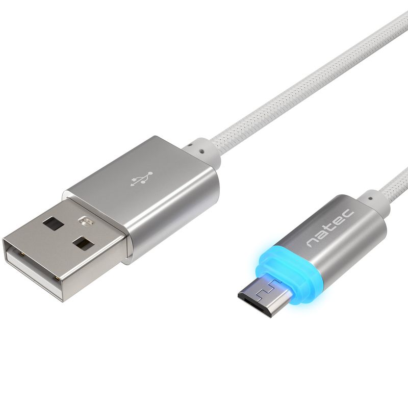 Cable adaptador USB micro USB macho a USB-A macho 2.0 de 1 m LED plata Natec Prati NKA-1209 - NT38500 - 01