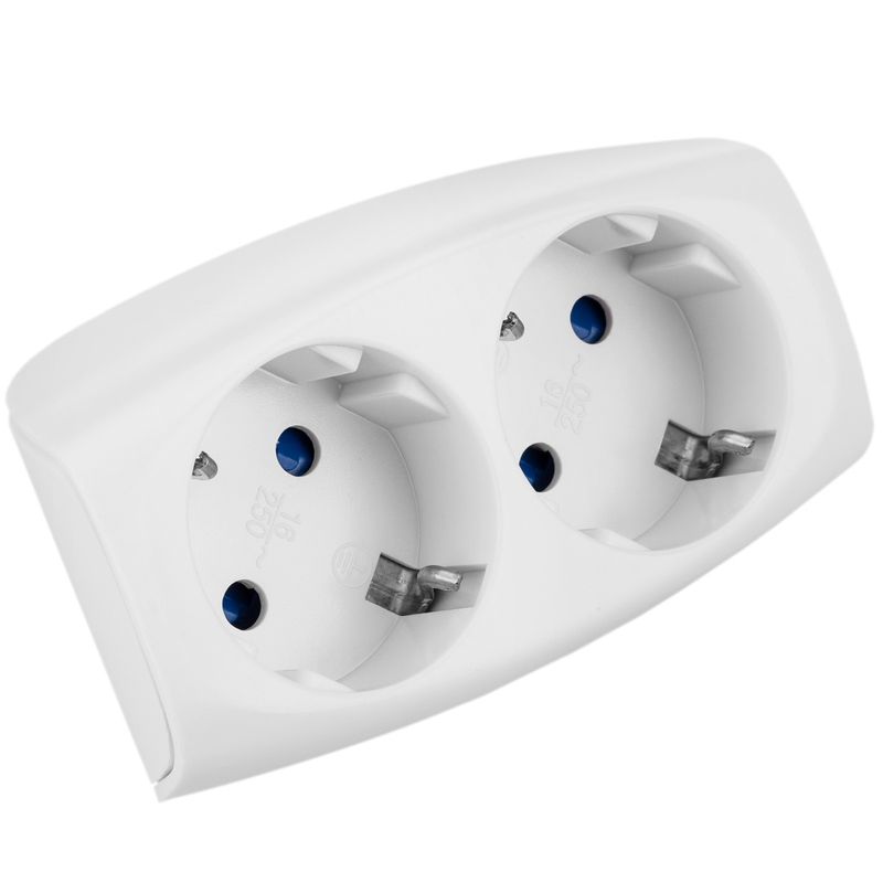 Multiplicador adaptador de clavija enchufe schuko doble blanco - IA08800 - 01