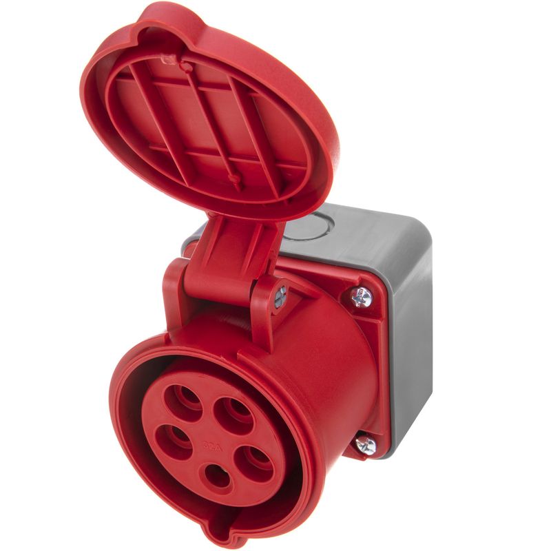 Base de enchufe industrial CETAC hembra 3P+T+N 32A 380V IP44 de superficie - YB02000 - 01