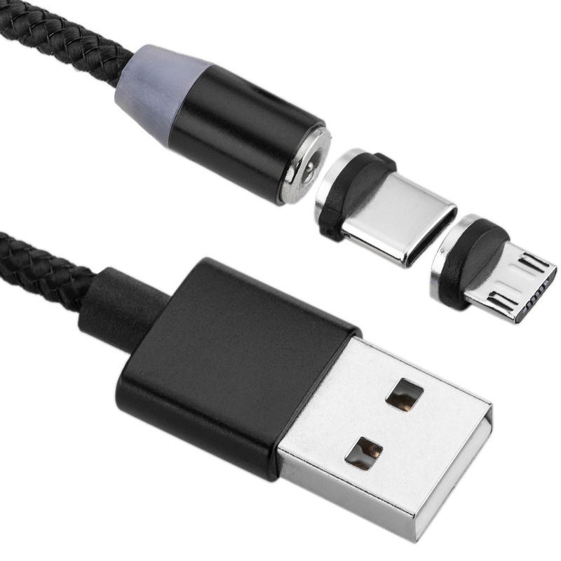 Cable de Carga 2 en 1 USB-A 2.0 macho a conectores USB-C y Micro USB magnéticos 2 m trenzado - UH10200 - 01