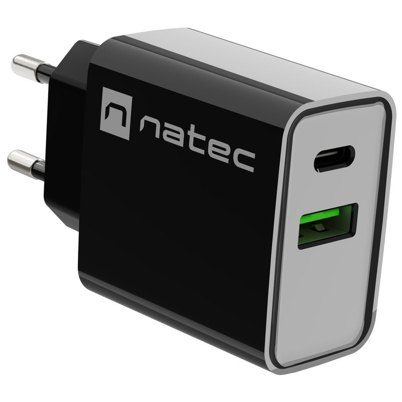 Cargador USB Natec Ribera 1X USB-A + 1X USB-C 20W negro NUC-2062 - NT36300 - 01
