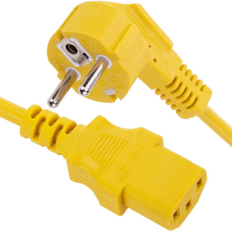 Cable eléctrico de alimentación IEC60320 C13 a schuko macho acodado de color amarillo 3m - CH05900 - 01