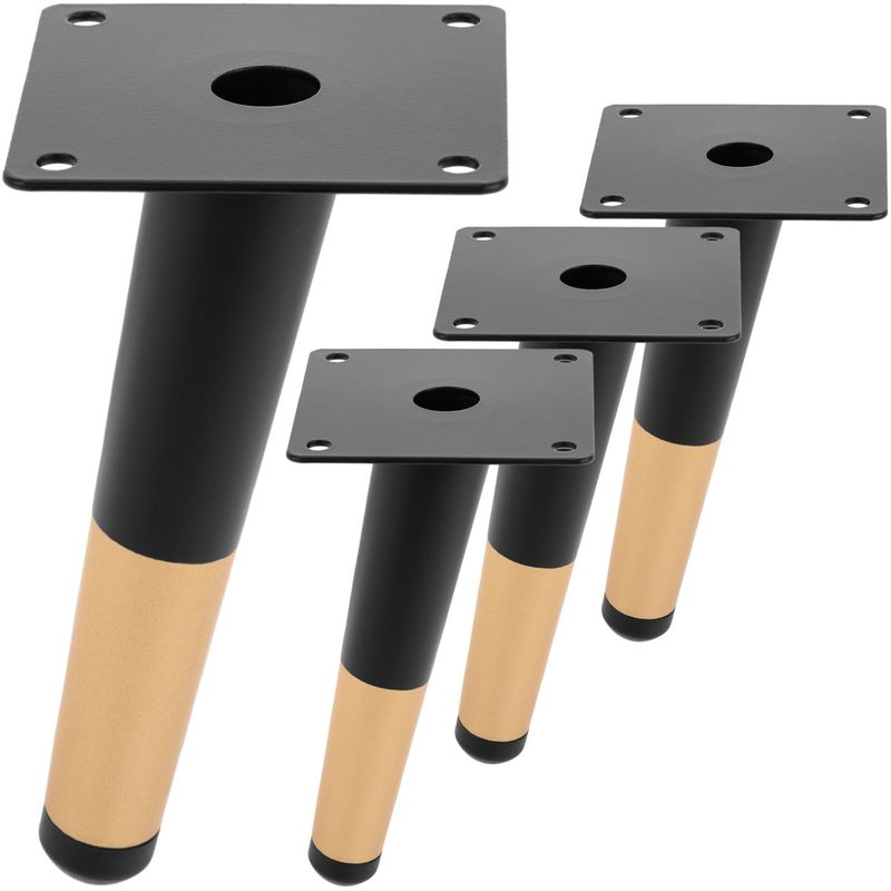 Pack de 4 patas ladeadas para muebles con forma cónica y protección antideslizante de 15cm color negro y dorado - IN11700 - 01