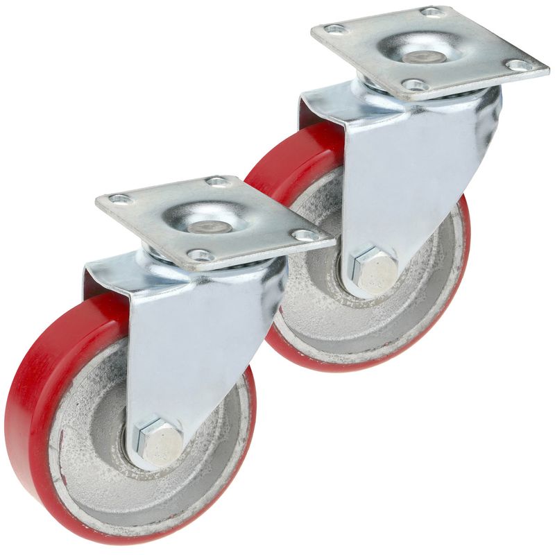 Ruedas pivotantes industriales de poliuretano y metal sin freno 100 mm 2 unidades - QR04400 - 01
